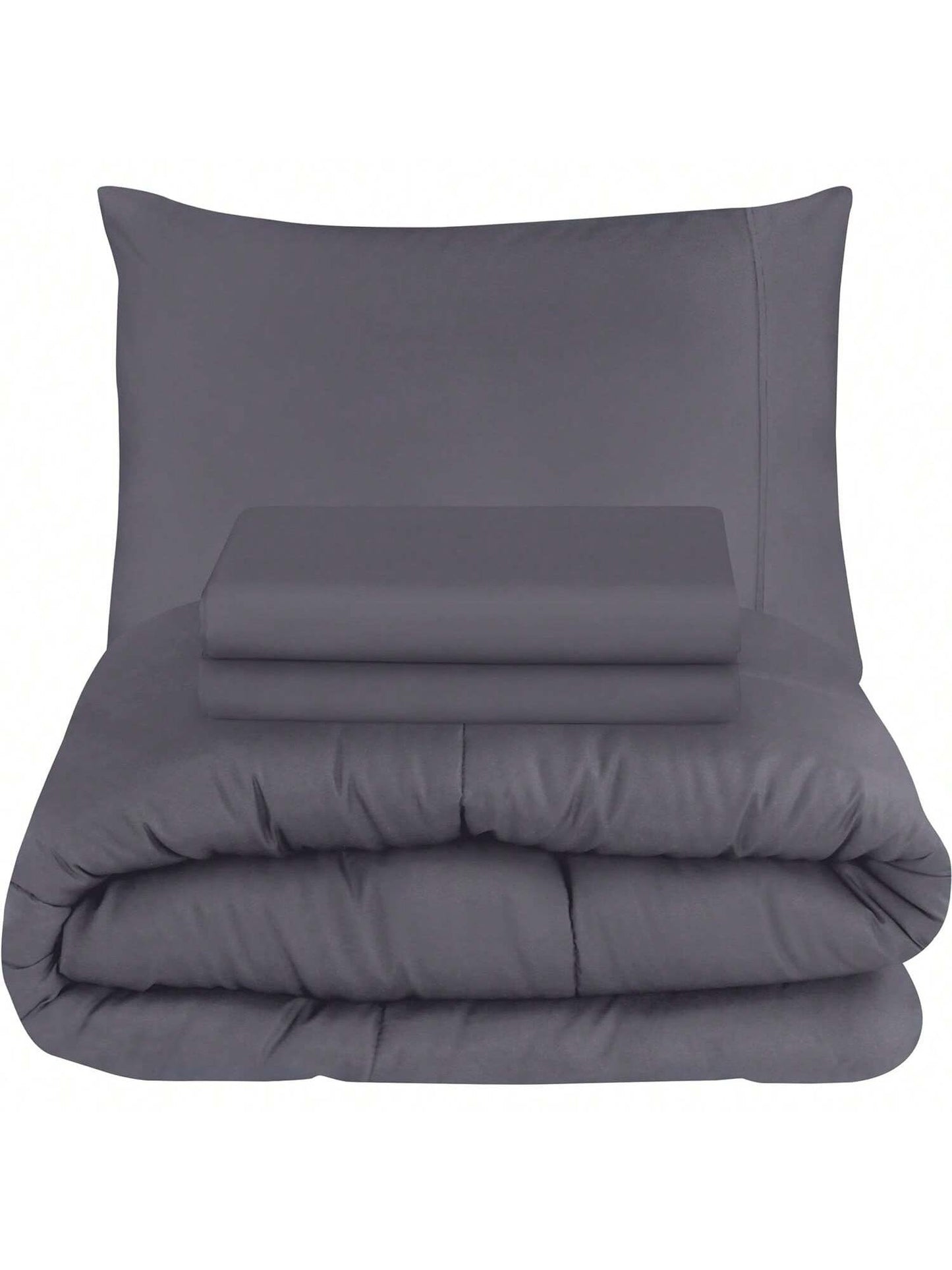 Homehours Grey Bed Microfiber Sheets Set with Comforter Duvet Insert Pack of 4