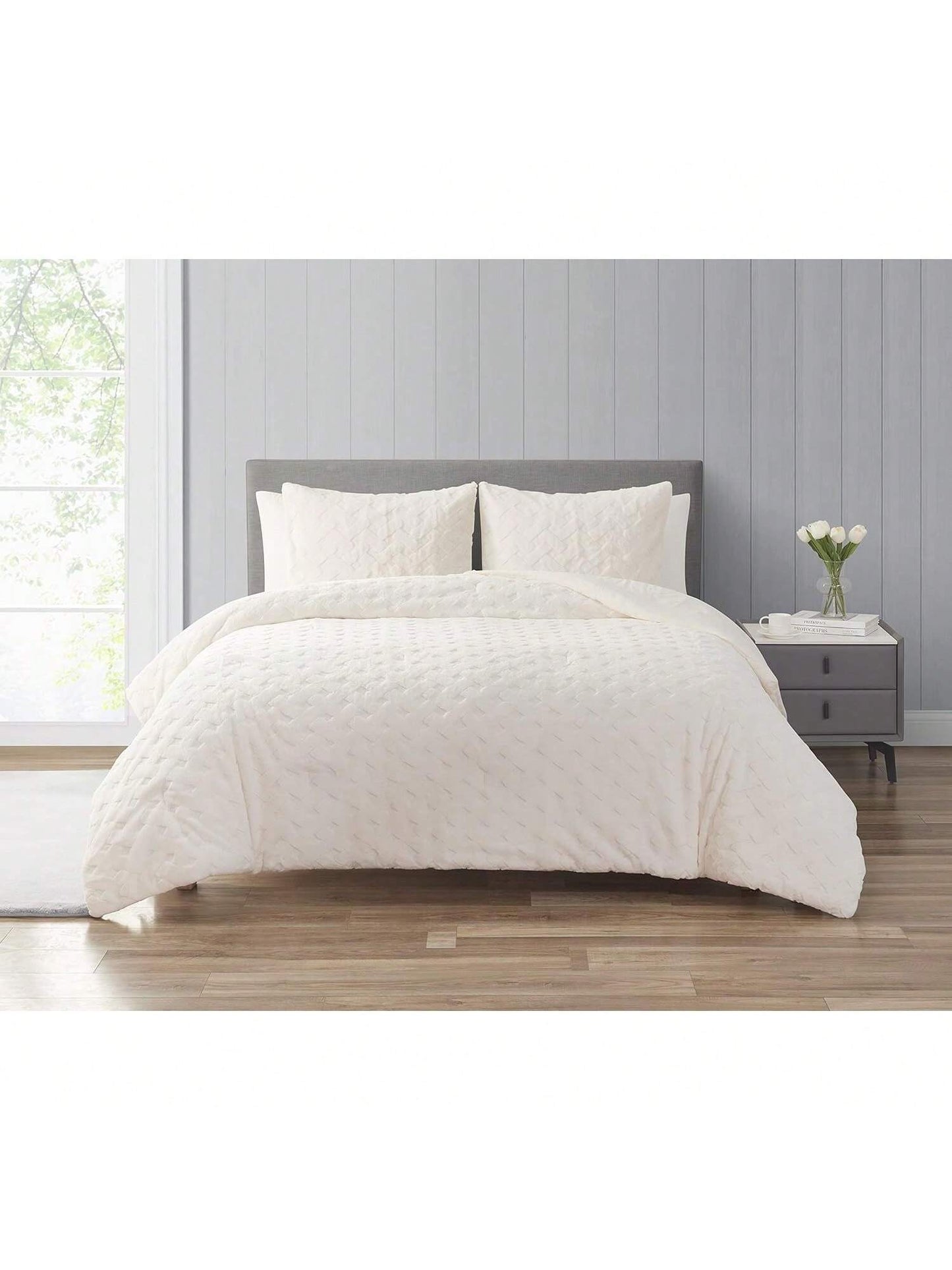 Homehours King Comforter Set - Ivory Basket Weave, King Size - 3pc Designer Bedding Comforter Sets Includes 1 Comforter & 2 Pillow Shams, King