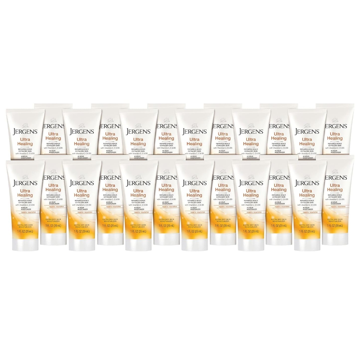 Jergens Ultra Healing Dry Skin Moisturizer, Travel Size Body and Hand Lotion, for Extra Dry Skin, Use After Washing Hands, HYDRALUCENCE blend, Vitamins C, E, B5, 1 Fl Oz (Pack of 24)