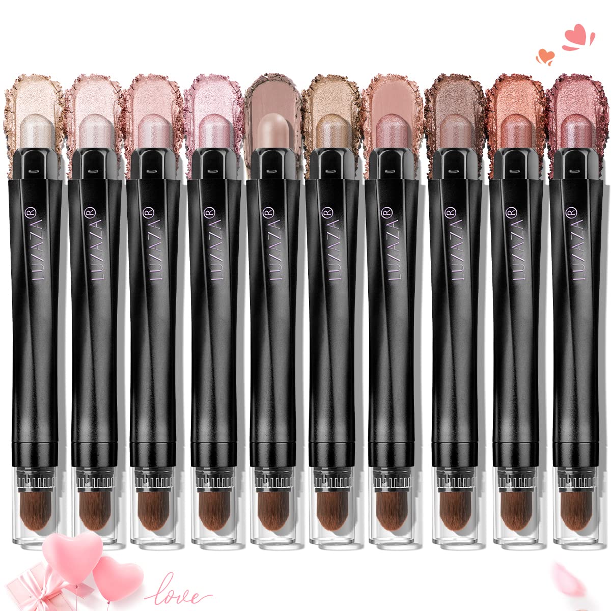 LUXAZA 10PCS Eyeshadow Stick,Shimmer And Neutral Champagne Pink Metallic Eye Shadow sticks,Cream Pencil Crayon with Smudge-proof & Waterproof,Eye Brightener Stick