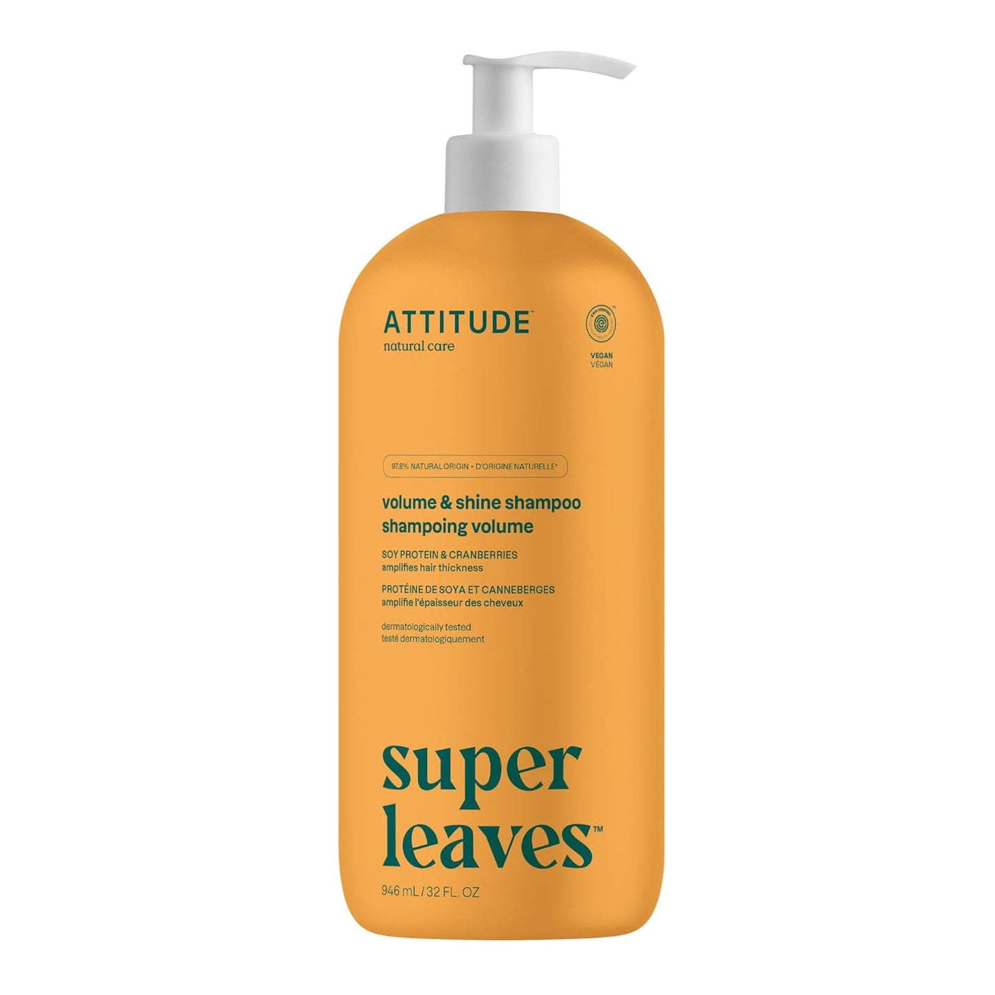 ATTITUDE Volume And Shine Hair Shampoo, EWG Verified, Dermatologically Tested, Plant- and Mineral-Based, Vegan Beauty Products, Soy Protein And Cranberries, 32 Fl Oz