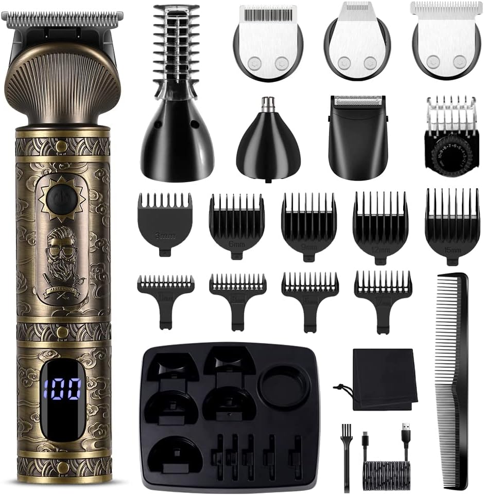 Scttomon Beard Trimmer Kit Professional Hair Clipper Trimmer Zero Gapped T-Blade Trimmer Electric Shaver Razor Nose Body Trimmer for Men Cordless Grooming Kit 7 in 1