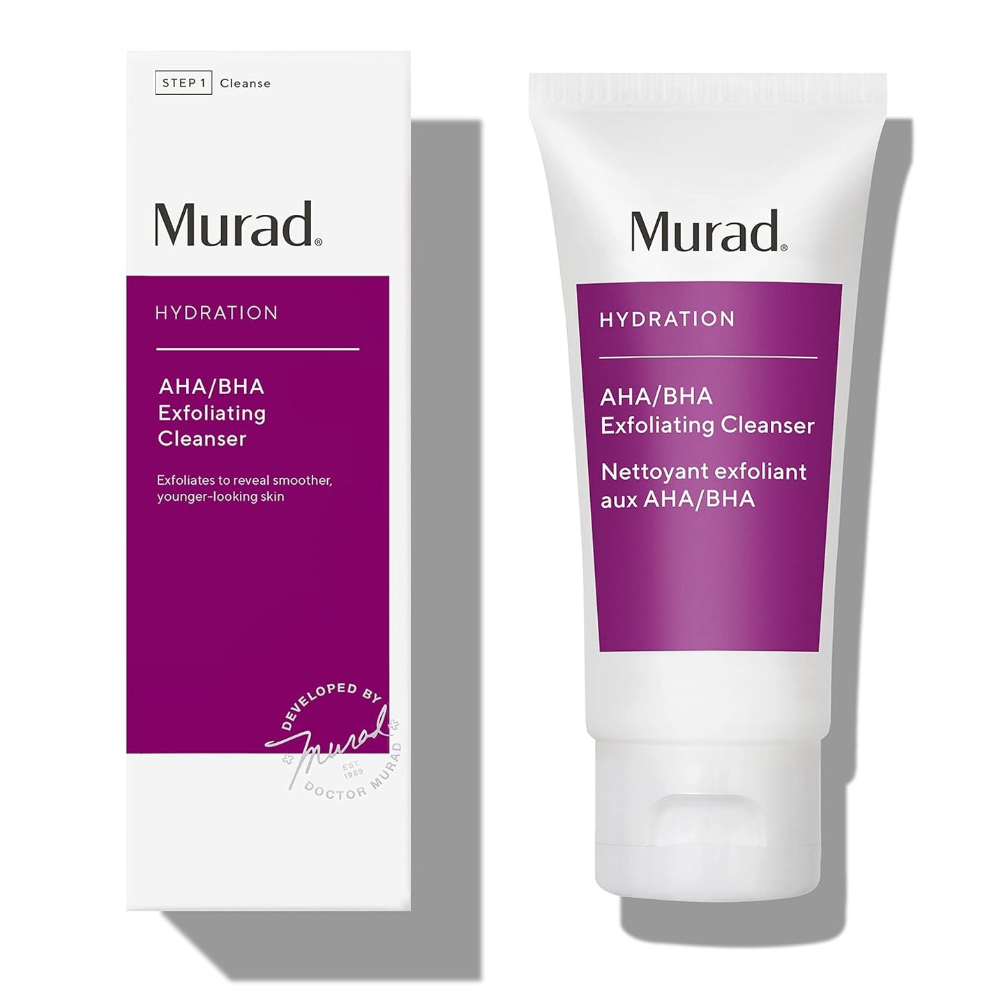 Murad AHA/BHA Exfoliating Facial Cleanser - Hydration Exfoliating & Moisturizing Salicylic, Lactic and Glycolic Acid Face Wash - Creamy Skin Smoothing Treatment Backed by Science, Travel size, 2 Fl Oz