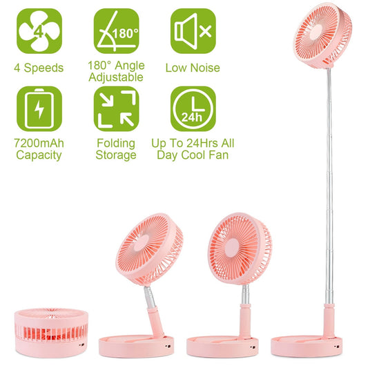 Portable Folding Desk Table Fan Quiet USB Rechargeable Telescopic Standing Floor Fan - Home Traders Sources