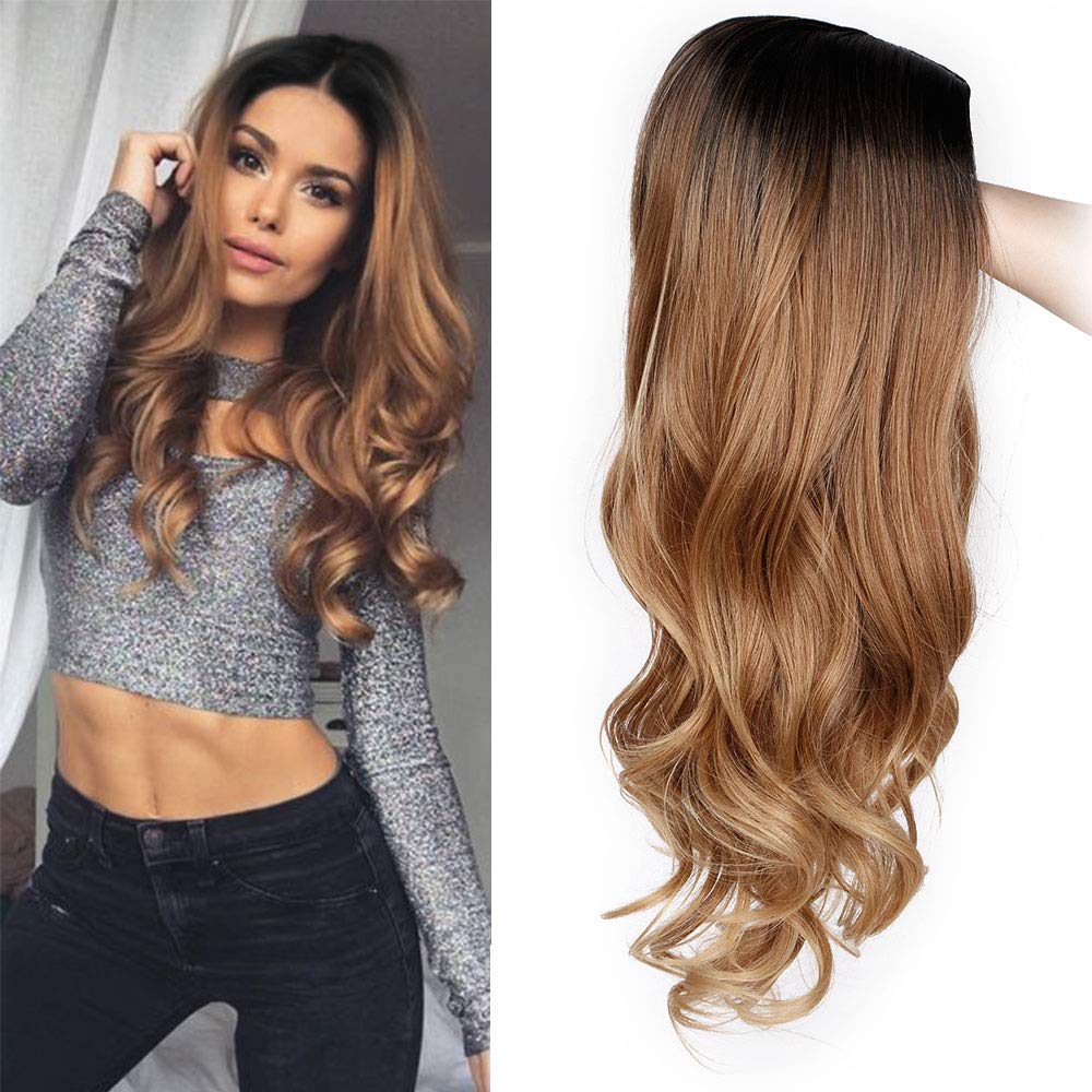 Women Long Brown Curly Synthetic Party Wigs