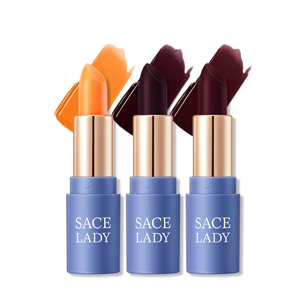 3 Colors Moisturized Tinted Lip Balm Set, SACE LADY Long Lasting Color Changing Lipstick Kit for Dry Lips, Hydrating Waterproof Lip Make Up, 3Pcs*0.14Oz