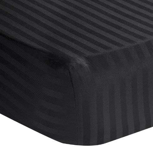 600 Thread Count Fits Mattress Upto 11-14'' inch Deep Pocket 1 Piece (Bottom Sheet Only) 100% Egyptian Cotton California Queen (60" X 84") Black Color { Stripe Pattern }