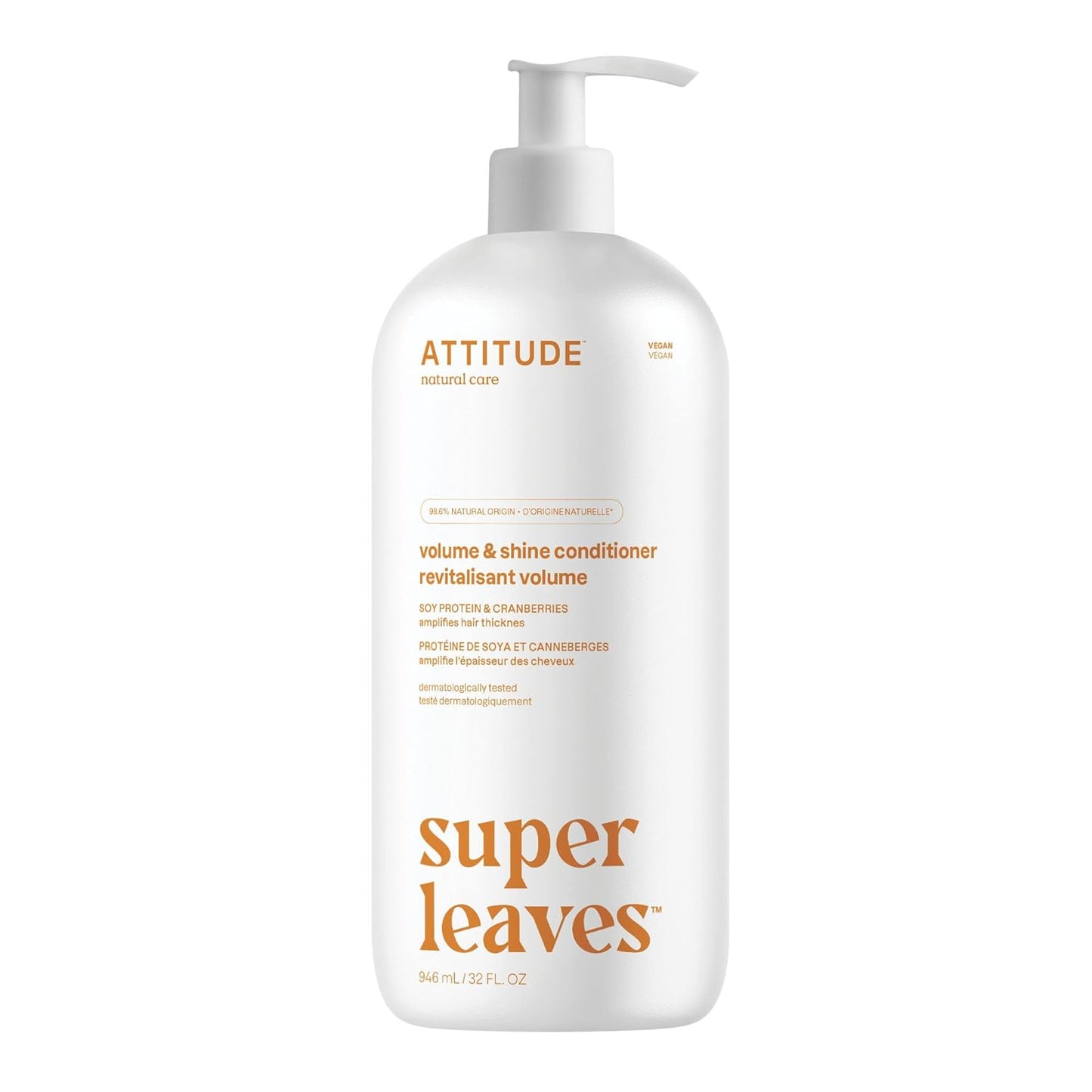 ATTITUDE Volume and Shine Hair Conditioner, Dermatologically Tested, Plant- and Mineral-Based, Vegan, Soy Protein & Cranberries, 32 Fl Oz
