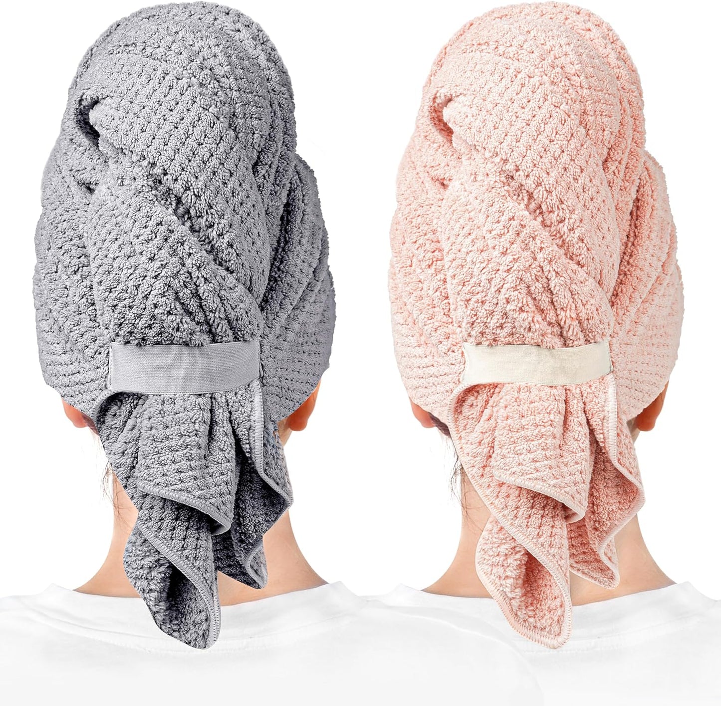ROLSHOL 2 Packs Large Microfiber Hair Towels for Women, Super Absorbent & Quick Dry Hair Towel Wrap for Curly Hair Long & Short Hair- Anti-Frizz Hair Turbans for Wet Hair (Gray & Pink) - 27.5''*39.4''