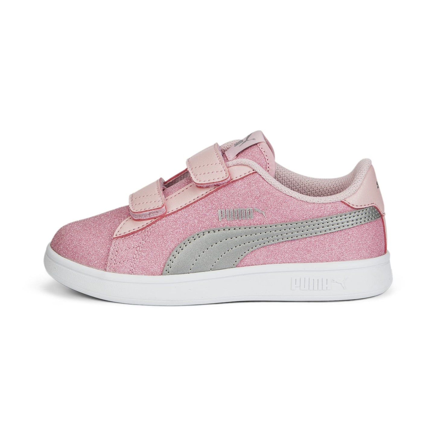 PUMA Unisex-Child Smash V2 Glitz Glam Hook & Loop Sneaker, Almond Blossom Silver, 1 US Unisex Little Kid