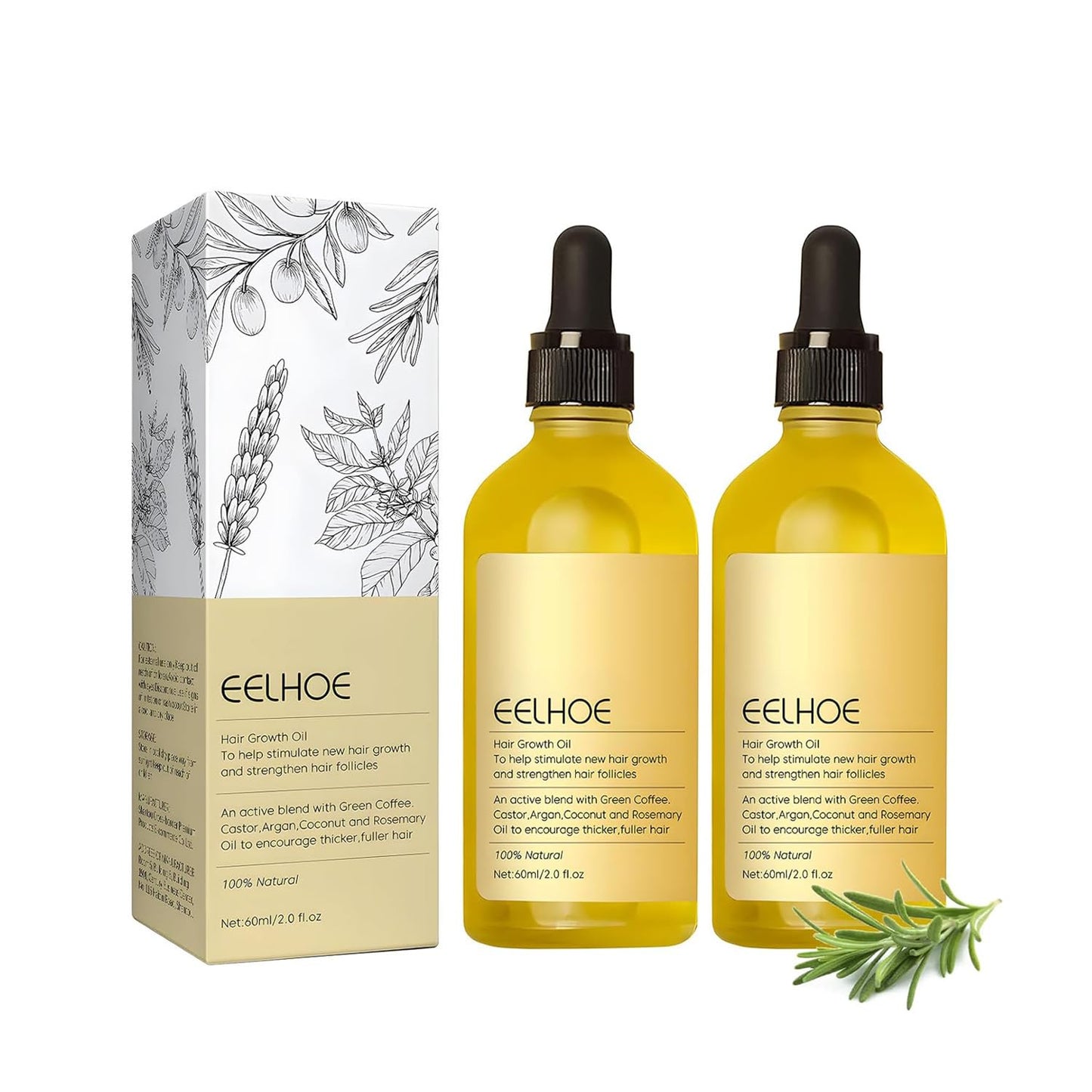 KKINYAS 2pcs Veganic Natural Hair Growth Oil_Carvenchi Natural Hair Gro, Natural Rosemary Hair Oil, Nourishing Damaged Hair Oil for Drying Damaged Hair and Hair Care (60ml*2pcs)