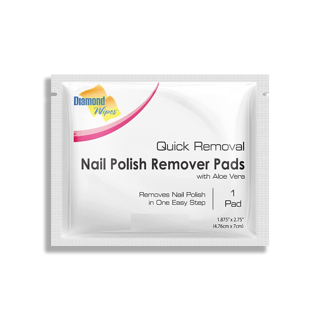 Diamond Wipes Nail Polish Remover Wipes with Aloe Vera, Acetone Nail Polish Remover Pads, 50 Individually Wrapped Nail Polish Wipes