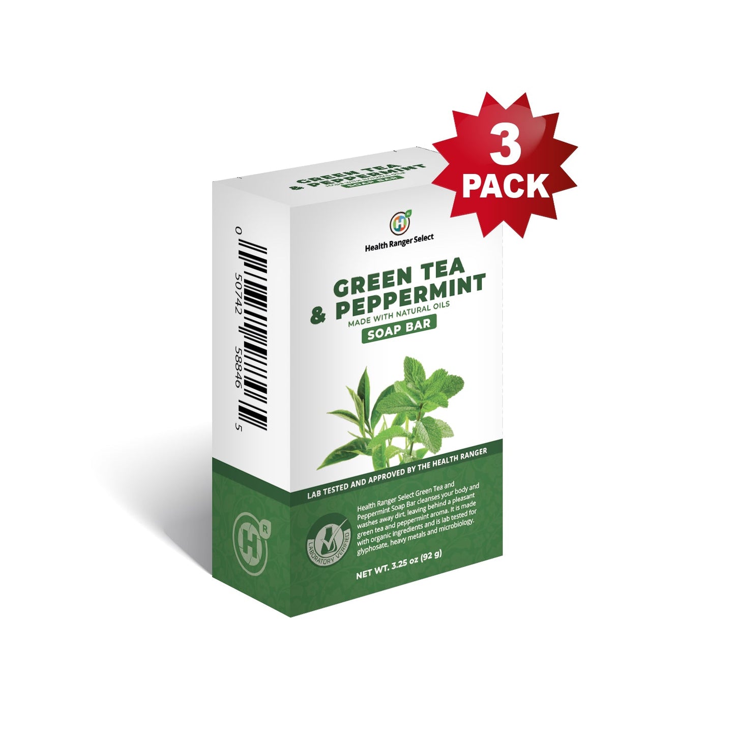 Green Tea and Peppermint Soap Bar 3.25 oz (92g) (3-Pack)